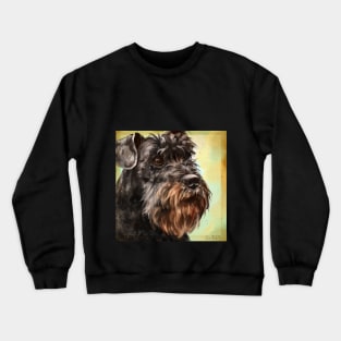 Close up Painting of a Majestic Looking Schnauzer in Yellow Background Crewneck Sweatshirt